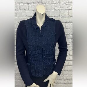 MAGASCHONI BLUE TEXTURED JACKET WITH SWEATER SLEEVES SIZE M